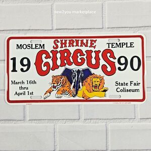 1990/1991 Shrine Circus Booster License Plate Tiger Lion And Elephant vintage